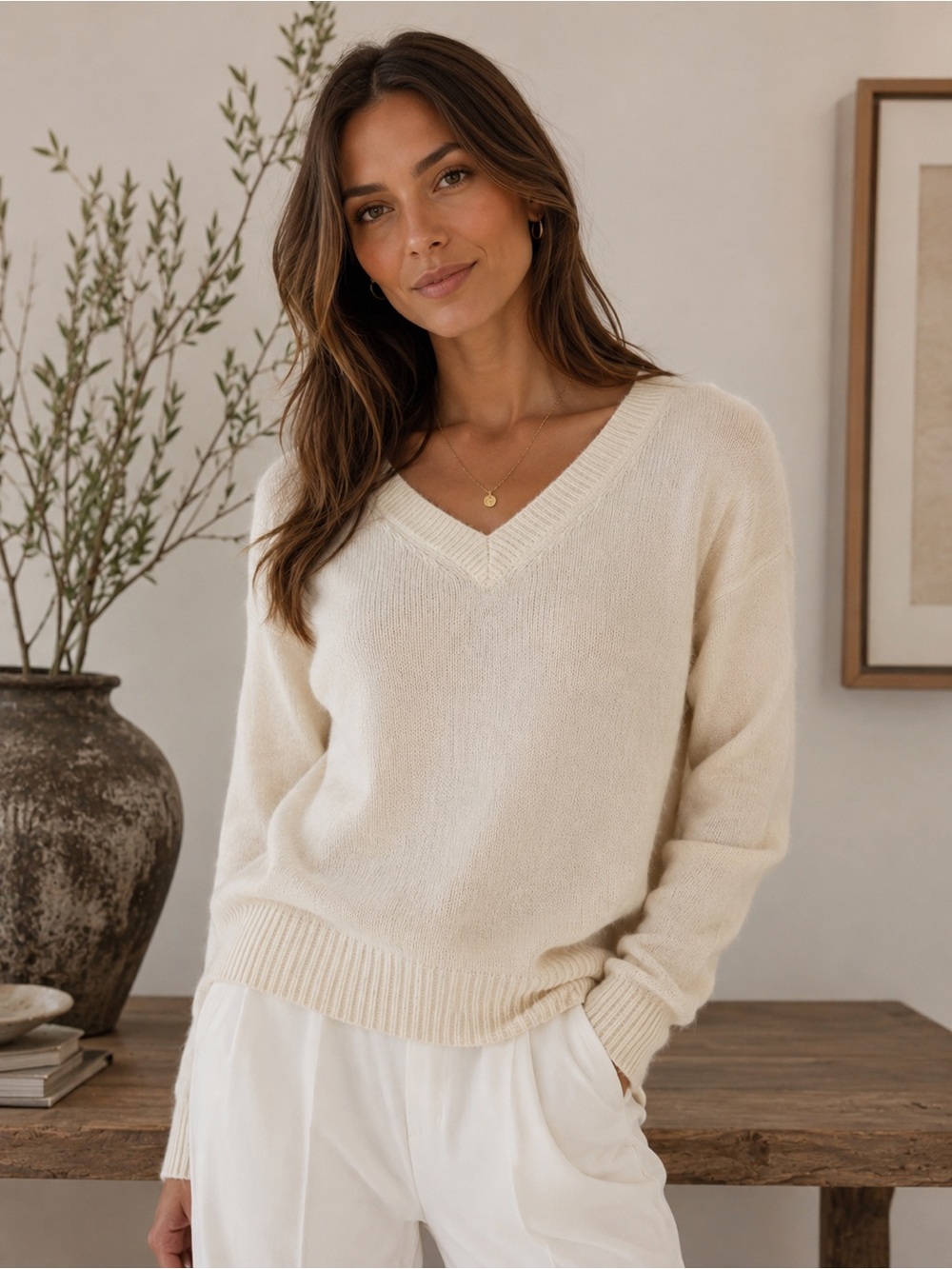 Joie 100% Cashmere Ivory V-Neck Sweater | Soft Luxury Knit | Size S  (S-10)